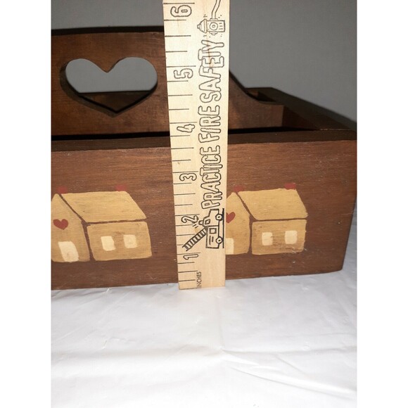 Vtg 1980's Boho Handmade Rustic Solid Wood Rectangle Caddy Tote Brown Painted - Picture 11 of 11